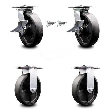 Service Caster 8 Inch Glass Filled Nylon Caster Brakes/Swivel Locks and 2 Rigid SCC, 2PK SCC-35S820-GFNR-SLB-BSL-2-R-2